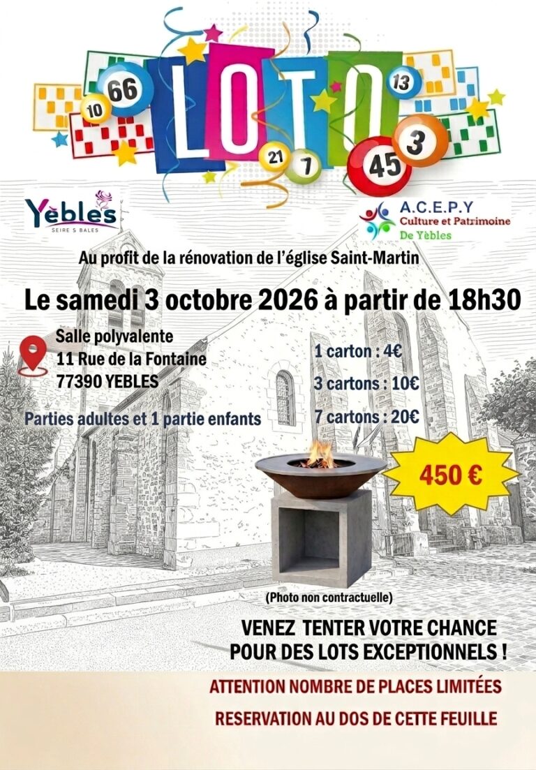Loto au profit de la rénovation de l’église Saint-Martin à Yèbles
