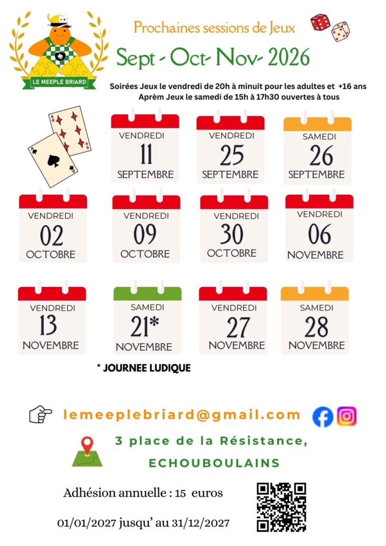 Soirées et après-midis jeux du Meeple Briard à Échouboulains